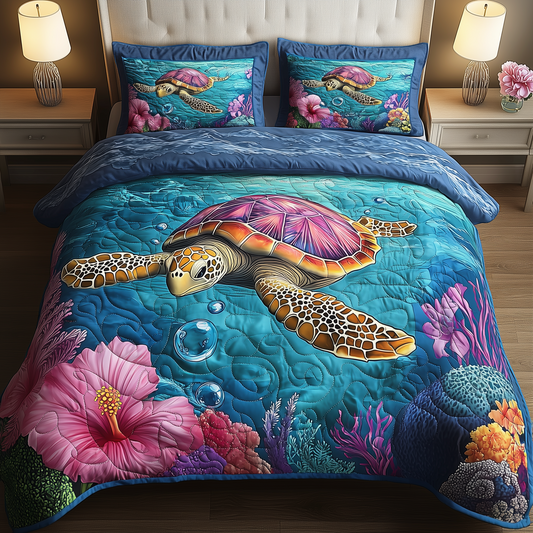 Ocean Turtle 3 - Piece Quilted Bedding Set GFTOHD348