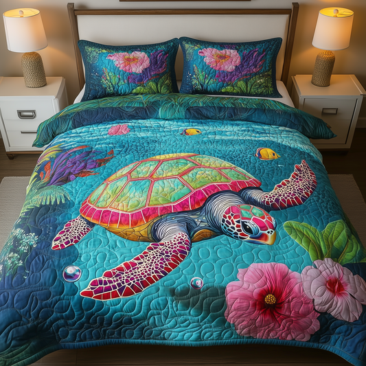 Ocean Turtle 3 - Piece Quilted Bedding Set GFTOHD350