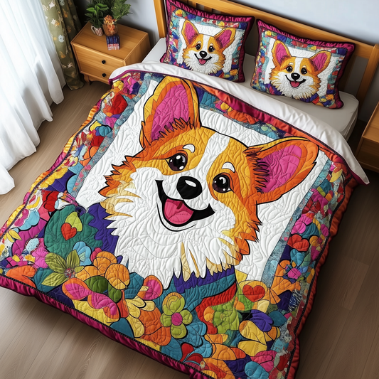 Vibrant Happy Corgi 3-Piece Quilted Bedding Set GFTOHD380