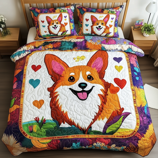 Vibrant Happy Corgi 3-Piece Quilted Bedding Set GFTOHD385