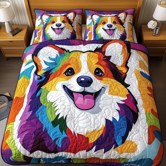 Vibrant Happy Corgi 3-Piece Quilted Bedding Set GFTOHD389