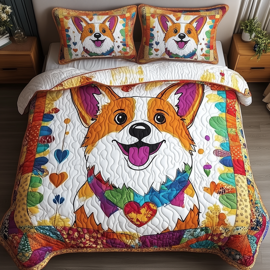 Vibrant Happy Corgi 3-Piece Quilted Bedding Set GFTOHD390