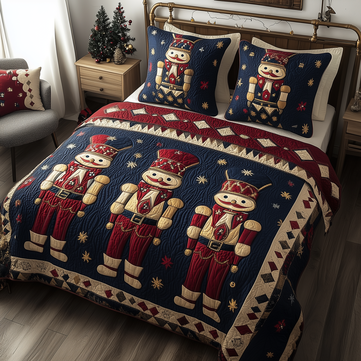 Christmas Nutcracker 3-Piece Quilted Bedding Set GFTOHD448