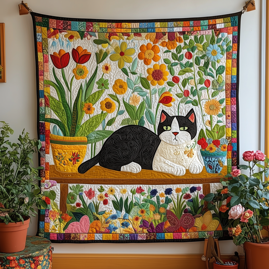 Cat Floral Garden Quilted Blanket GFTOHD457