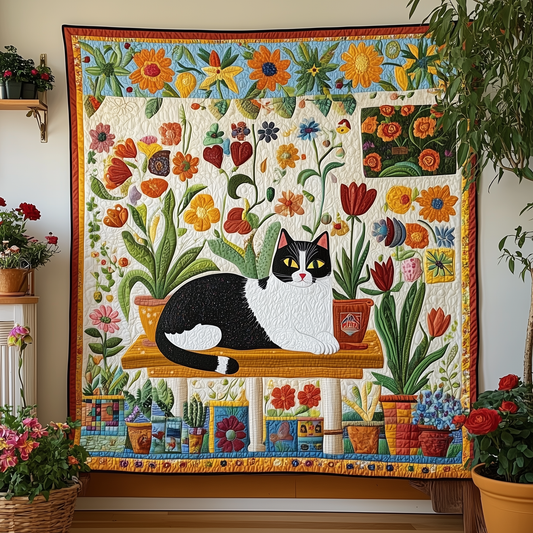 Cat Floral Garden Quilted Blanket GFTOHD458