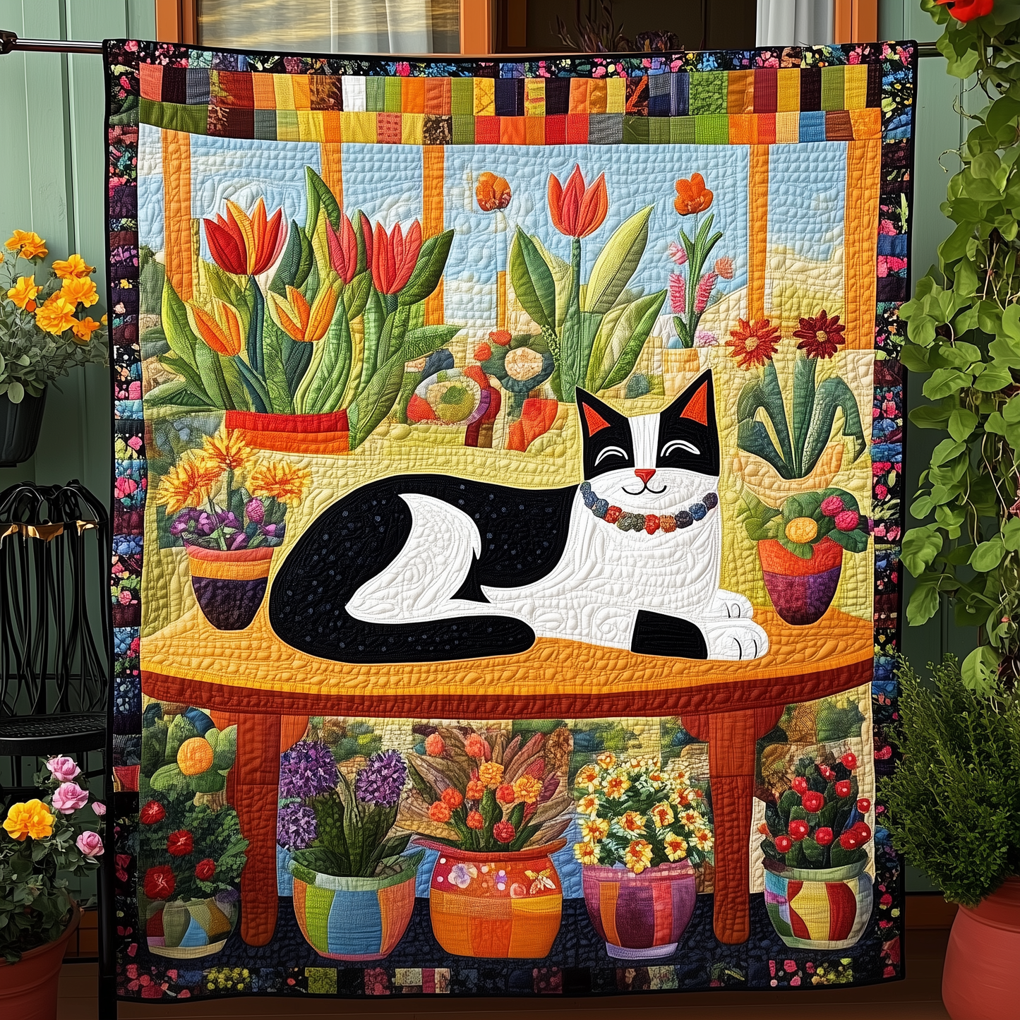 Cat Floral Garden Quilted Blanket GFTOHD459