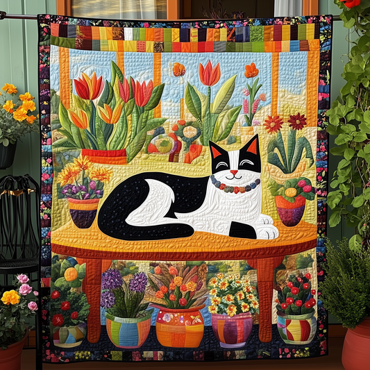 Cat Floral Garden Quilted Blanket GFTOHD459