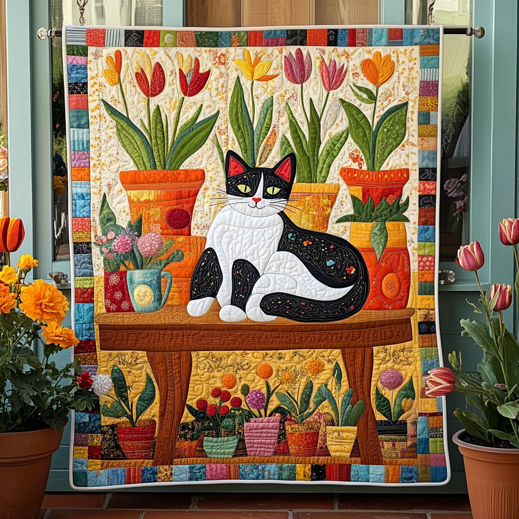 Cat Floral Garden Quilted Blanket GFTOHD460