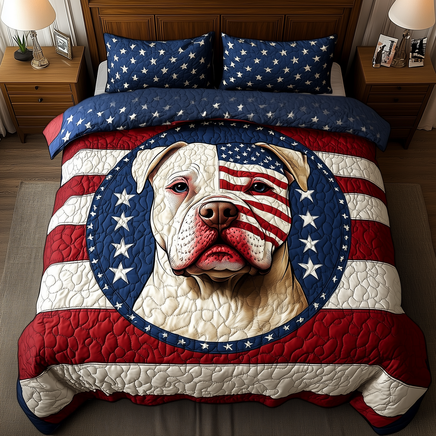 American Spirit Pitbull 3-Piece Quilted Bedding Set GFTOHD484