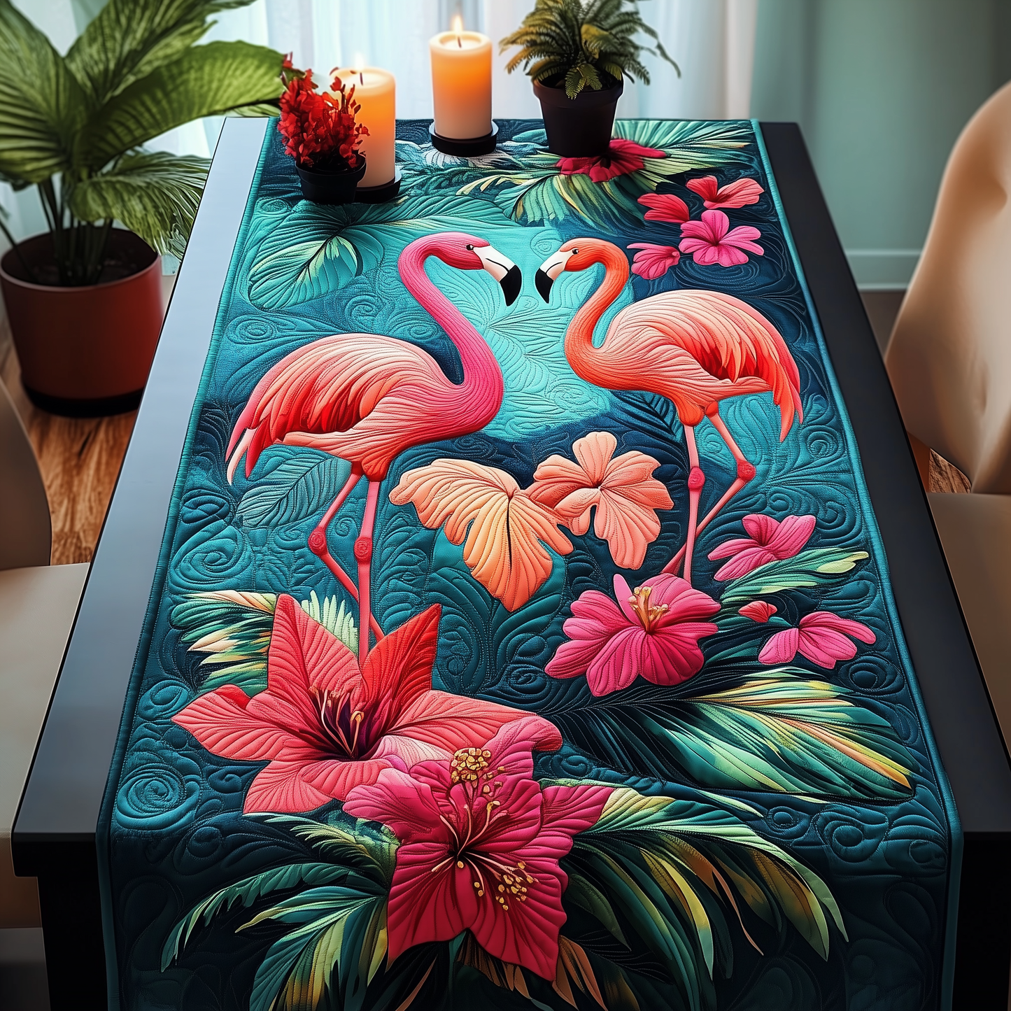 Tropical Flamingo Quilted Table Runner GFTOHD506