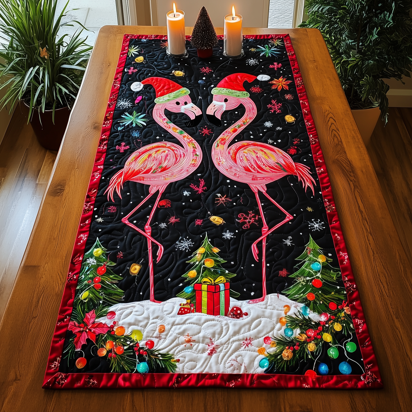 Christmas Flamingo Quilted Table Runner GFTOHD510