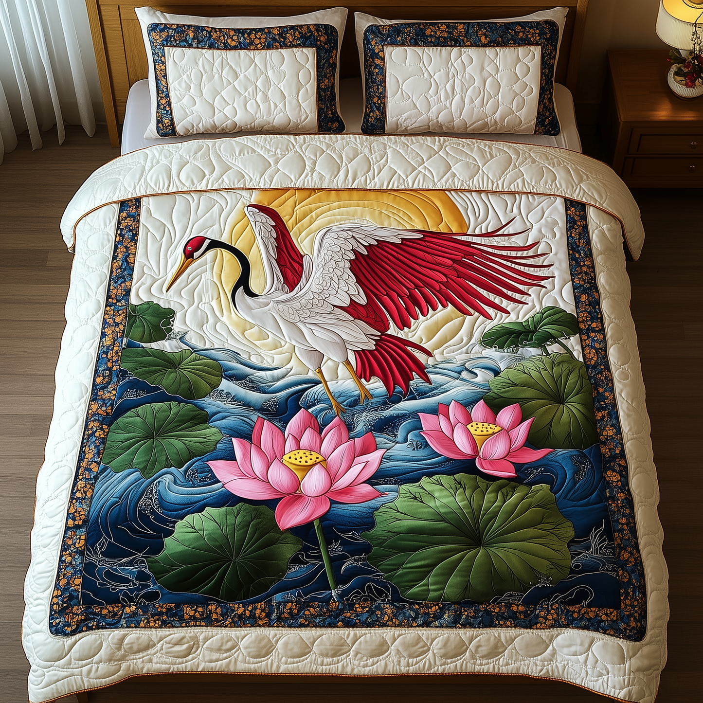 Red Crane 3-Piece Quilted Bedding Set GFTOHD513