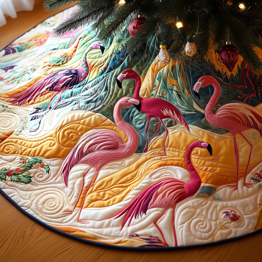 Christmas Flamingo Quilted Tree Skirt GFTOHD518