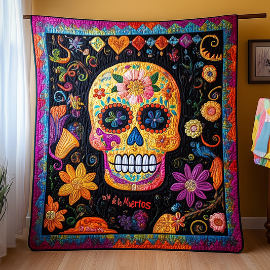 Floral Sugar Skull Quilted Blanket GFTOHD536