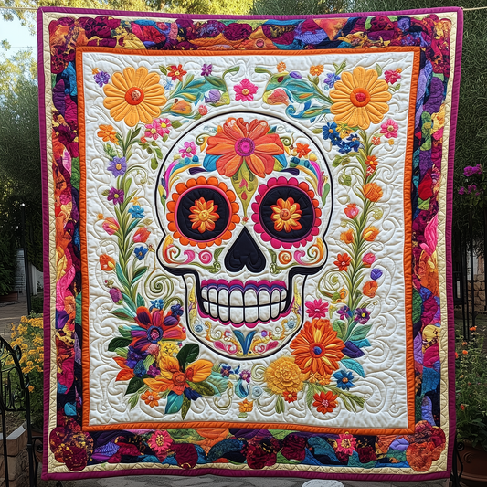 Floral Sugar Skull Quilted Blanket GFTOHD538