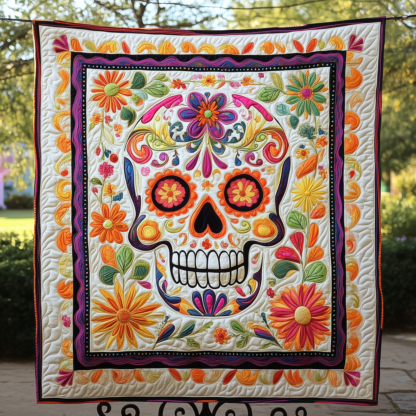 Floral Sugar Skull Quilted Blanket GFTOHD539