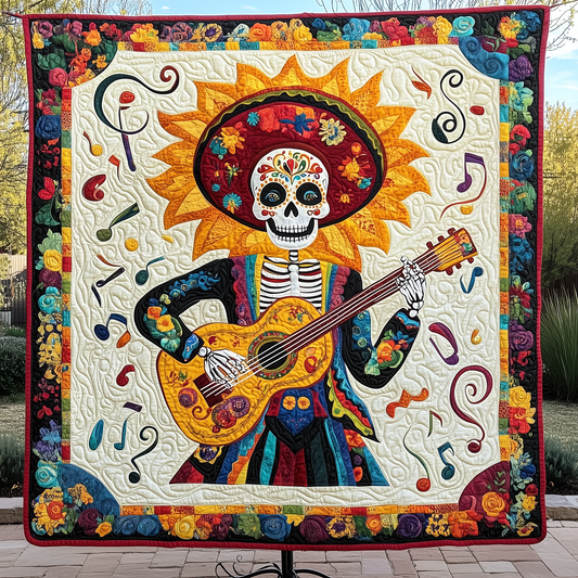 Day Of The Dead Guitarist Quilted Blanket GFTOHD540