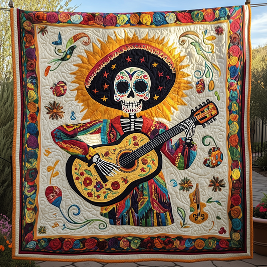 Day Of The Dead Guitarist Quilted Blanket GFTOHD541