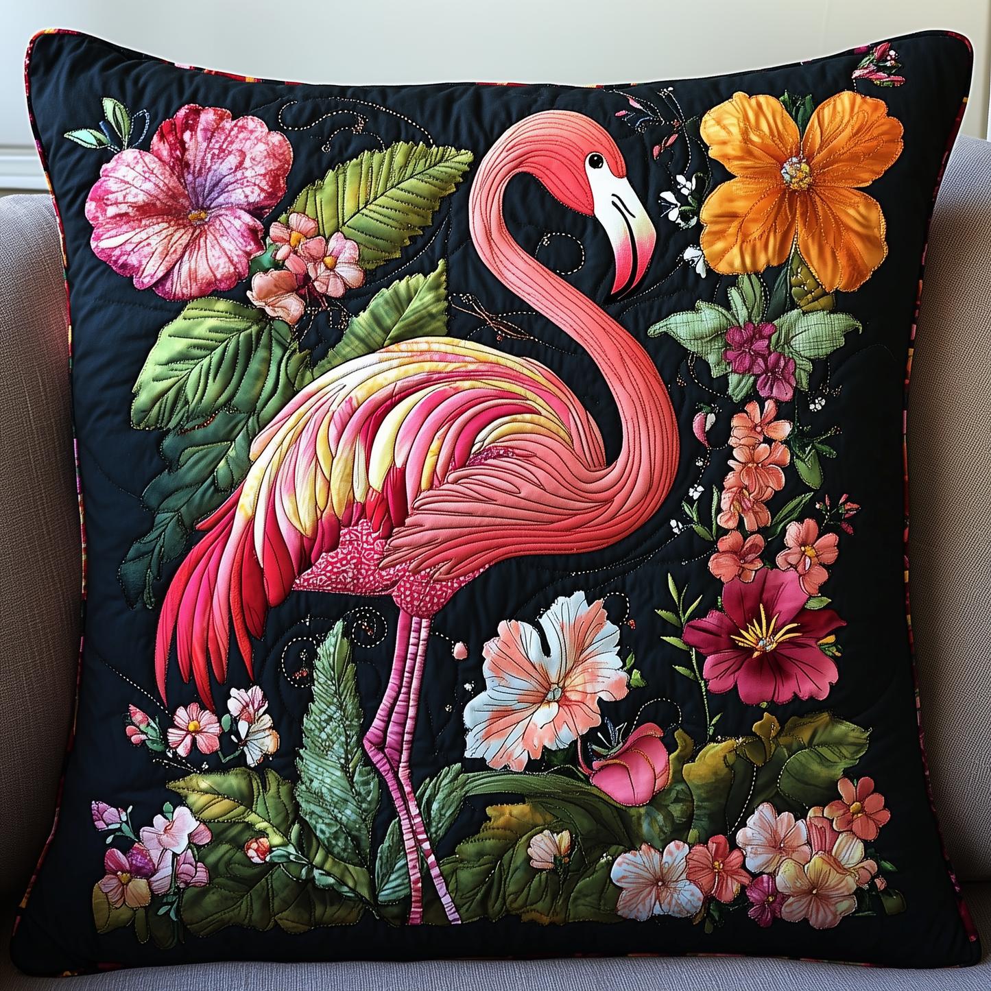 Tropical Flamingo Quilted Pillow Case GFTOHD566