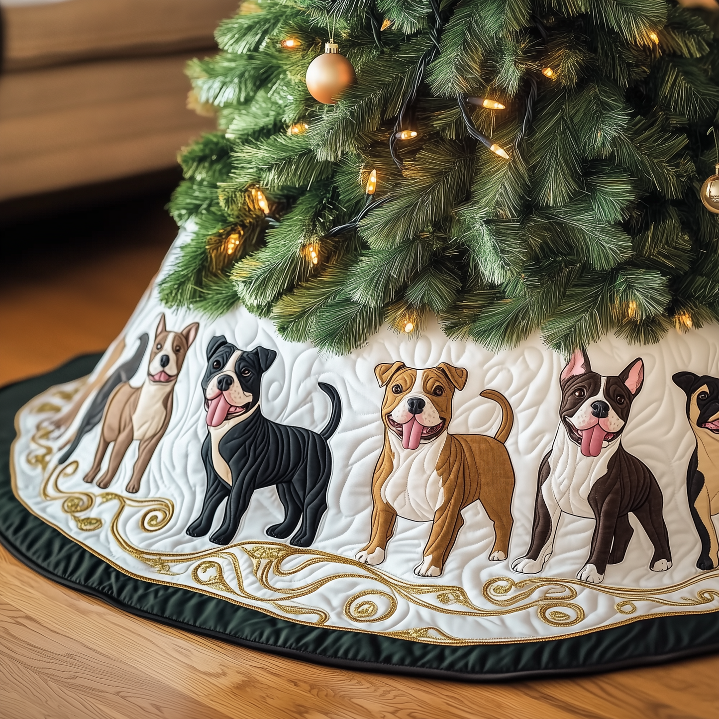 Happy Bulldog Christmas Quilted Tree Skirt GFTOHD572