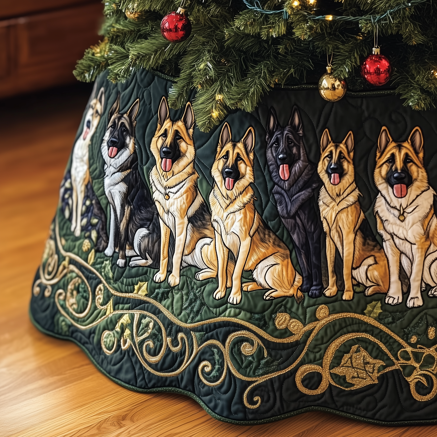 Christmas German Shepherd Quilted Tree Skirt GFTOHD591