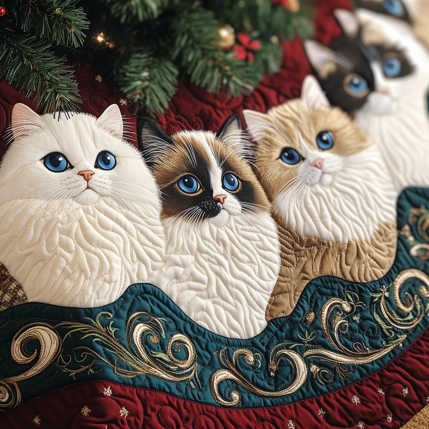 Christmas Ragdoll Cat Quilted Tree Skirt GFTOHD597