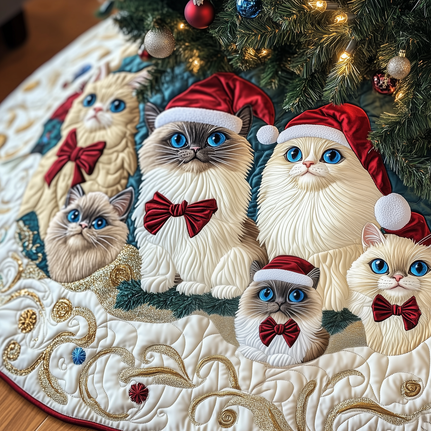 Christmas Ragdoll Cat Quilted Tree Skirt GFTOHD598