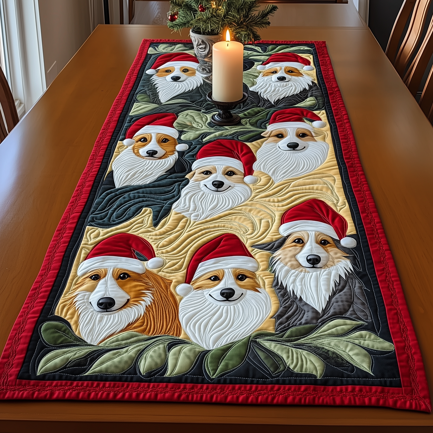 Christmas Joyful Corgi Quilted Table Runner GFTOHD621