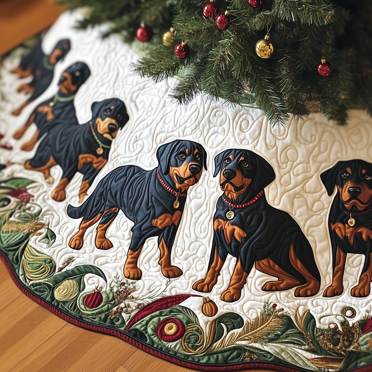 Christmas Rottweiler Quilted Tree Skirt GFTOHD623