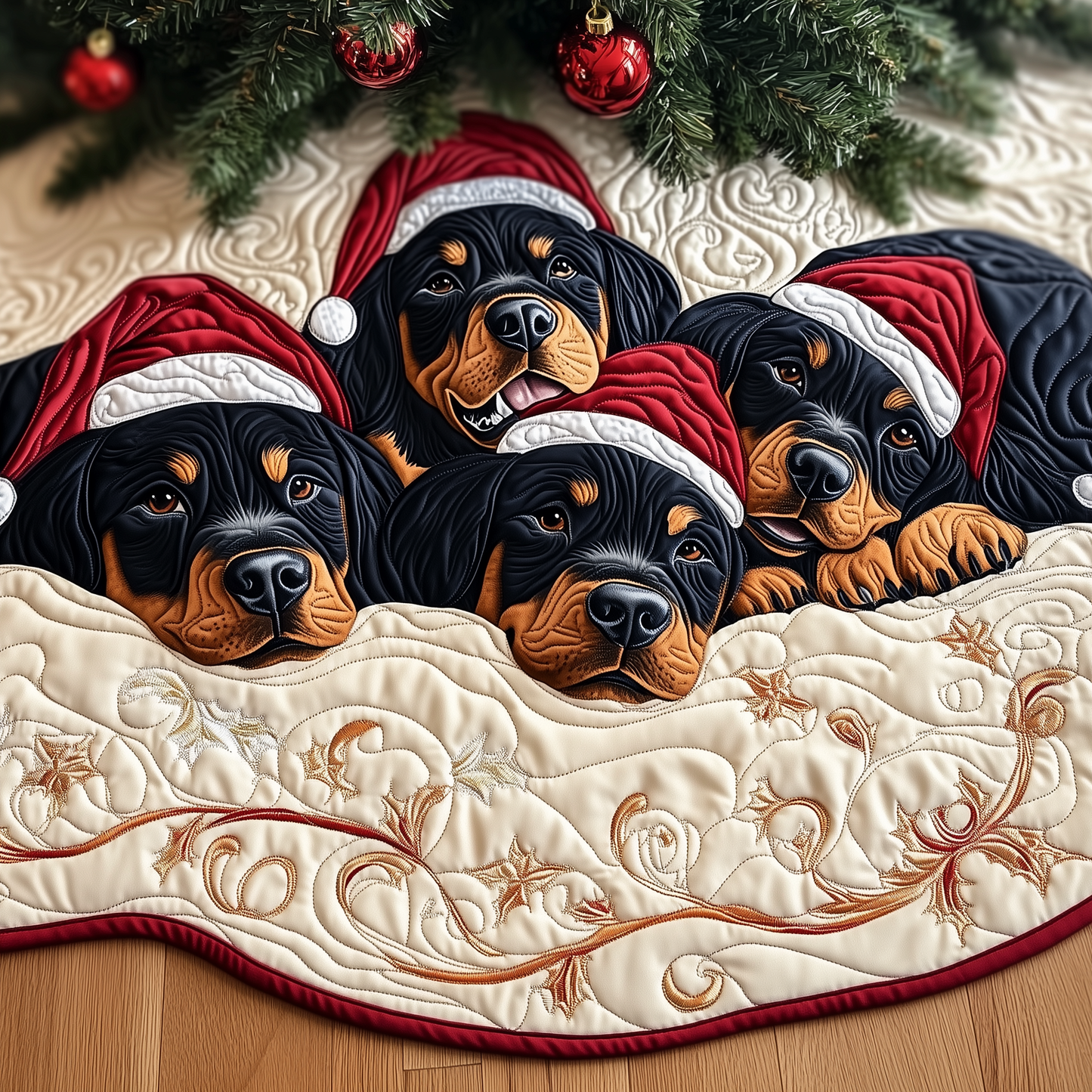 Christmas Rottweiler Quilted Tree Skirt GFTOHD630