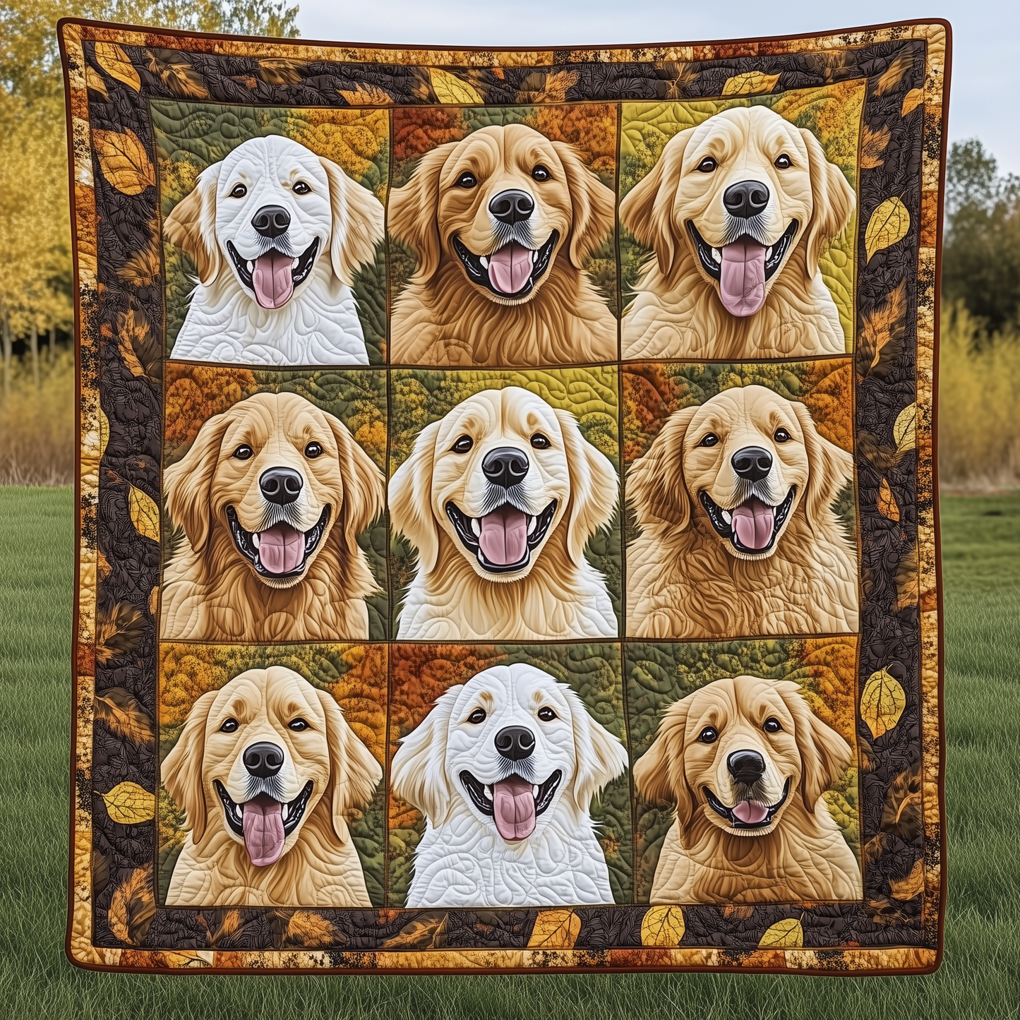 Autumn Golden Retriever Quilted Blanket GFTOHD640