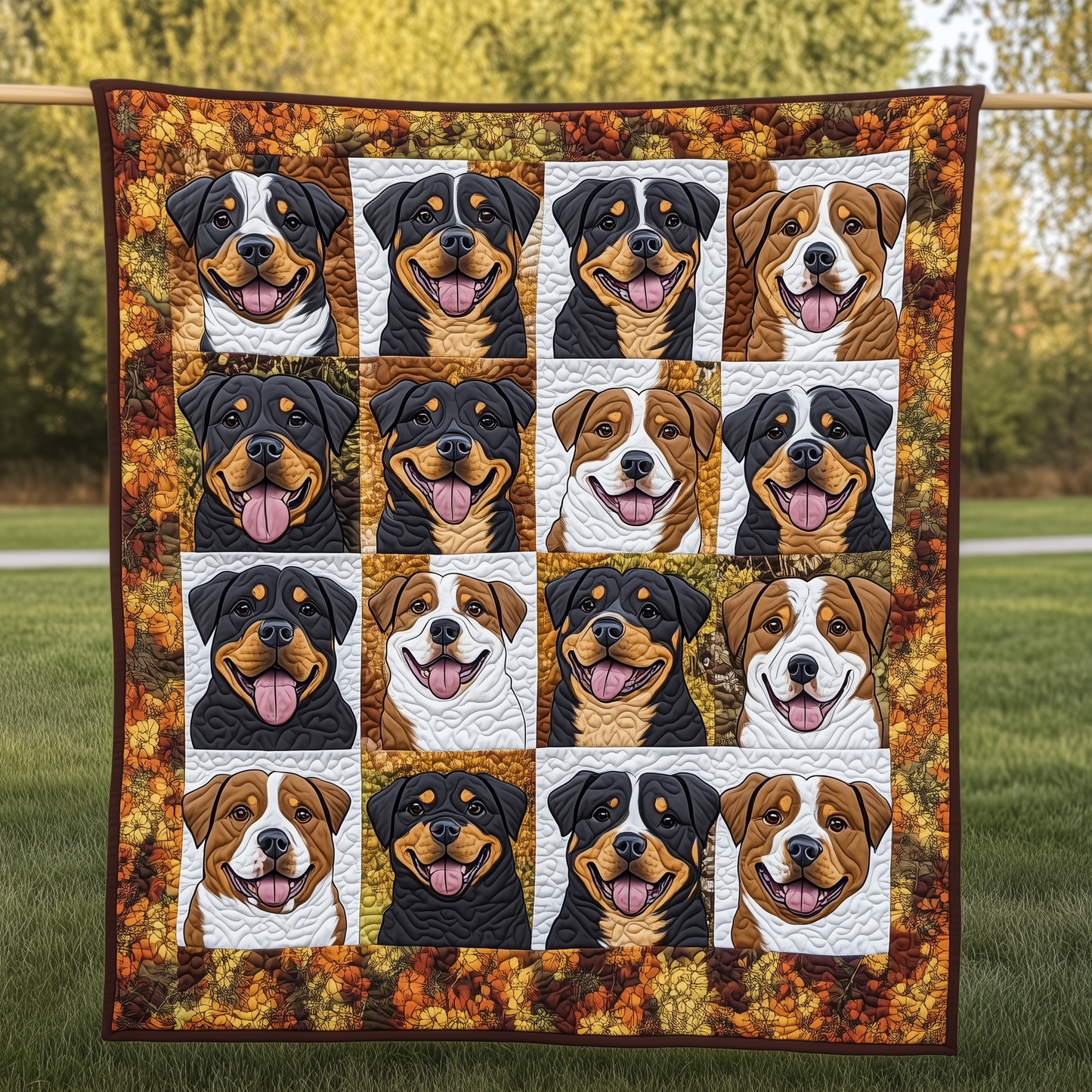 Autumn Rottweiler Quilted Blanket GFTOHD643