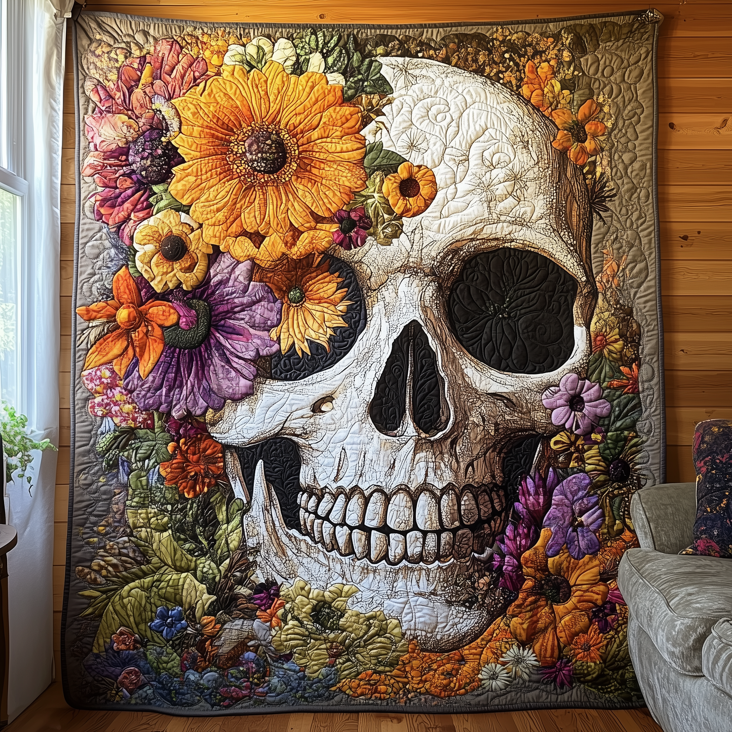 Skull Floral Quilted Blanket GFTOHD645