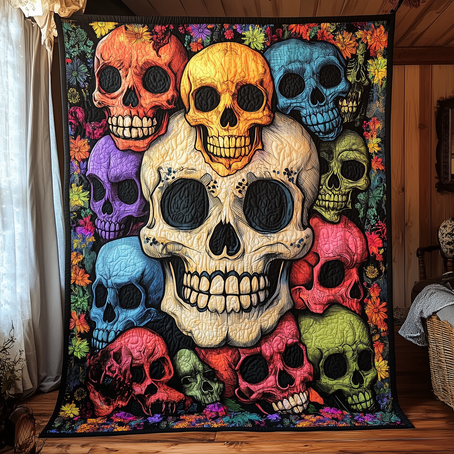 Vibrant Festive Skull Quilted Blanket GFTOHD687