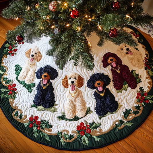 Christmas Poodle Cheer Quilted Tree Skirt GFTOHD694