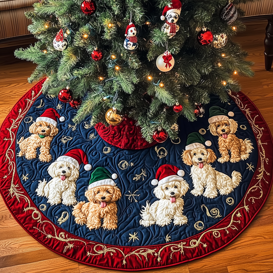 Christmas Poodle Cheer Quilted Tree Skirt GFTOHD696