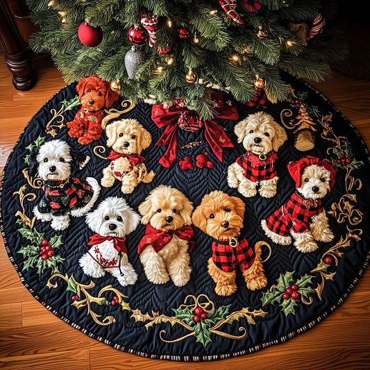 Christmas Poodle Cheer Quilted Tree Skirt GFTOHD698