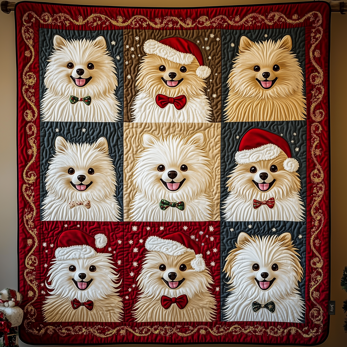 Christmas Pomeranian Quilted Blanket GFTOHD750