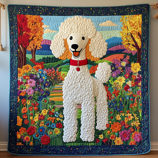 Poodle Playful Garden Quilted Blanket GFTOHD767