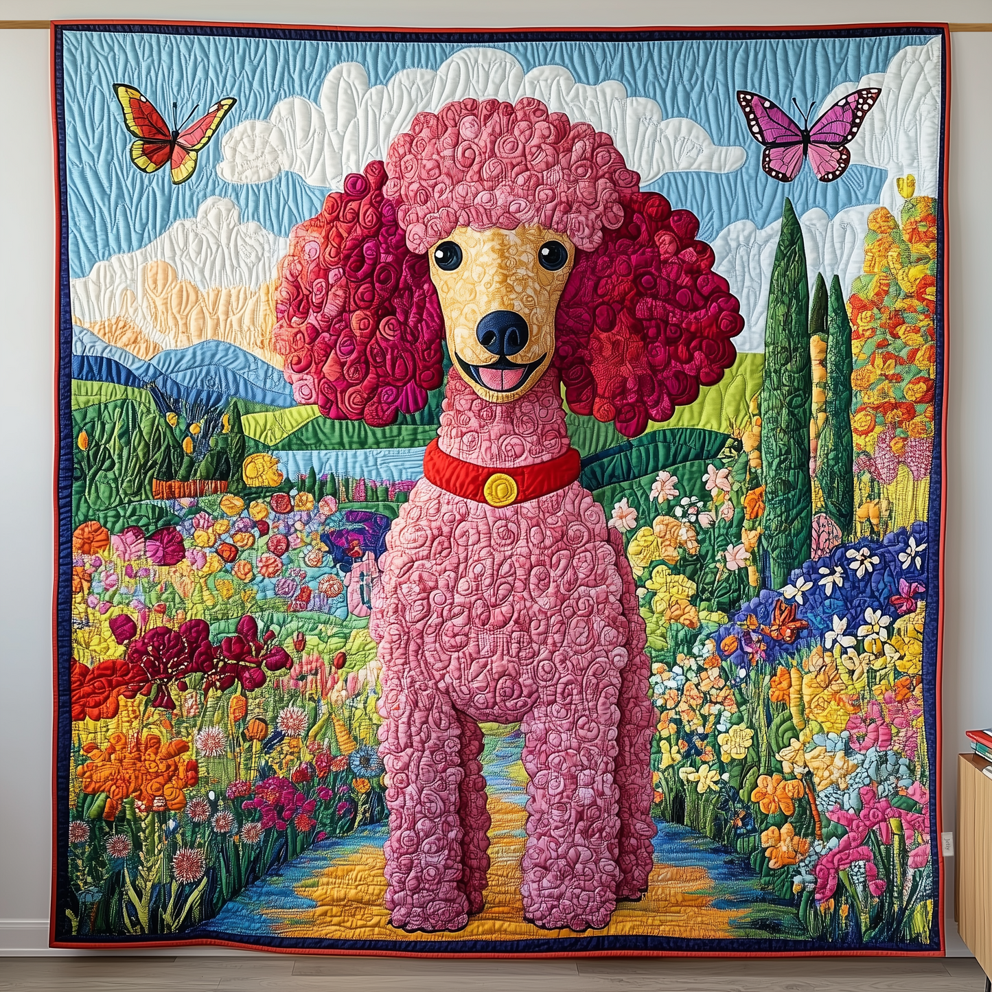 Poodle Playful Garden Quilted Blanket GFTOHD768