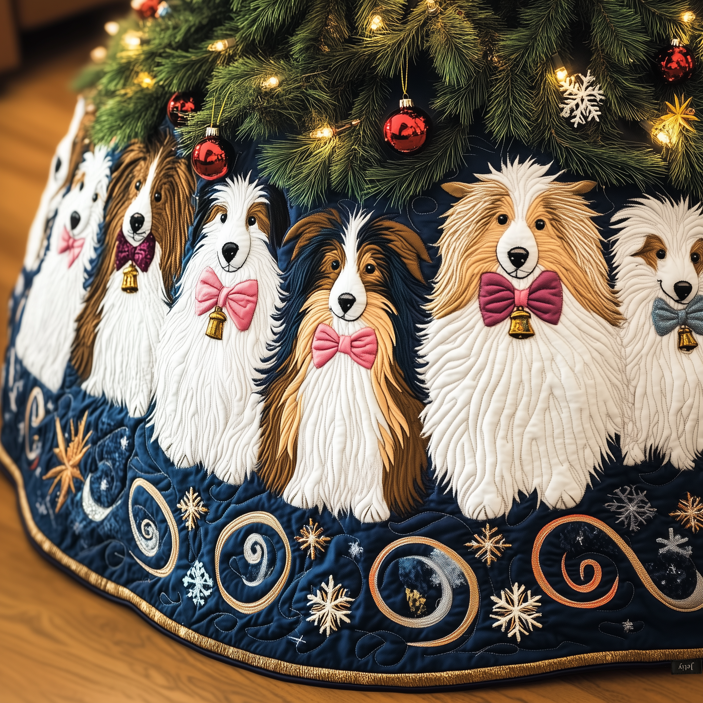 Festive Shetland Sheepdog Quilted Tree Skirt GFTOHD779