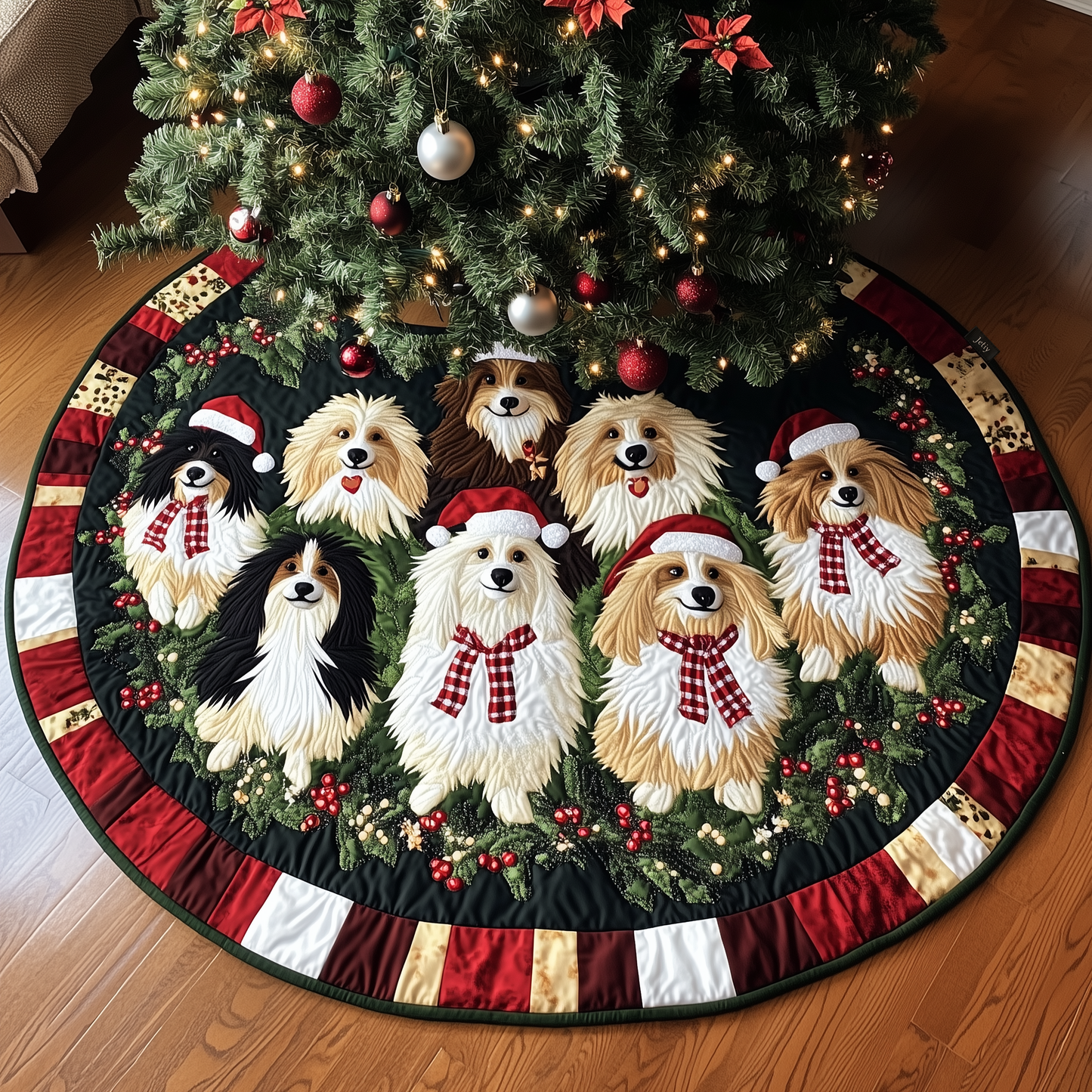 Festive Shetland Sheepdog Quilted Tree Skirt GFTOHD783