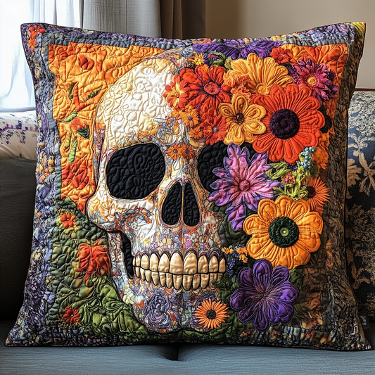 Skull Floral Quilted Pillow Case GFTOHD798