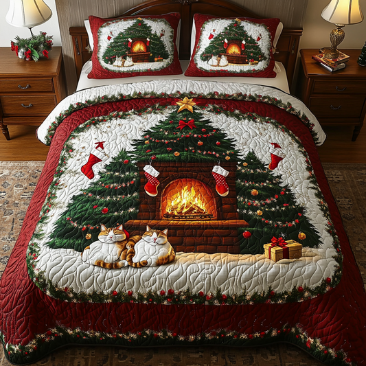 Christmas Cozy Fireplace 3-Piece Quilted Bedding Set GFTOHD844