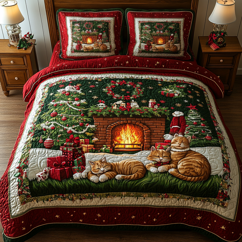 Christmas Cozy Fireplace 3-Piece Quilted Bedding Set GFTOHD845