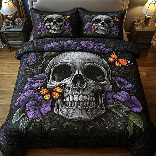 Skulls in Bloom 3-Piece Quilted Bedding Set GFTOHD856