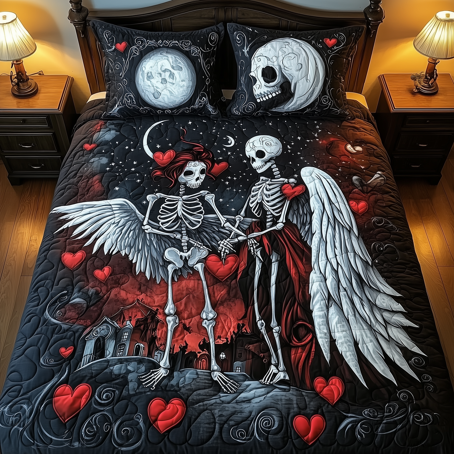 Mystique Skull Couple 3-Piece Quilted Bedding Set GFTOHD894