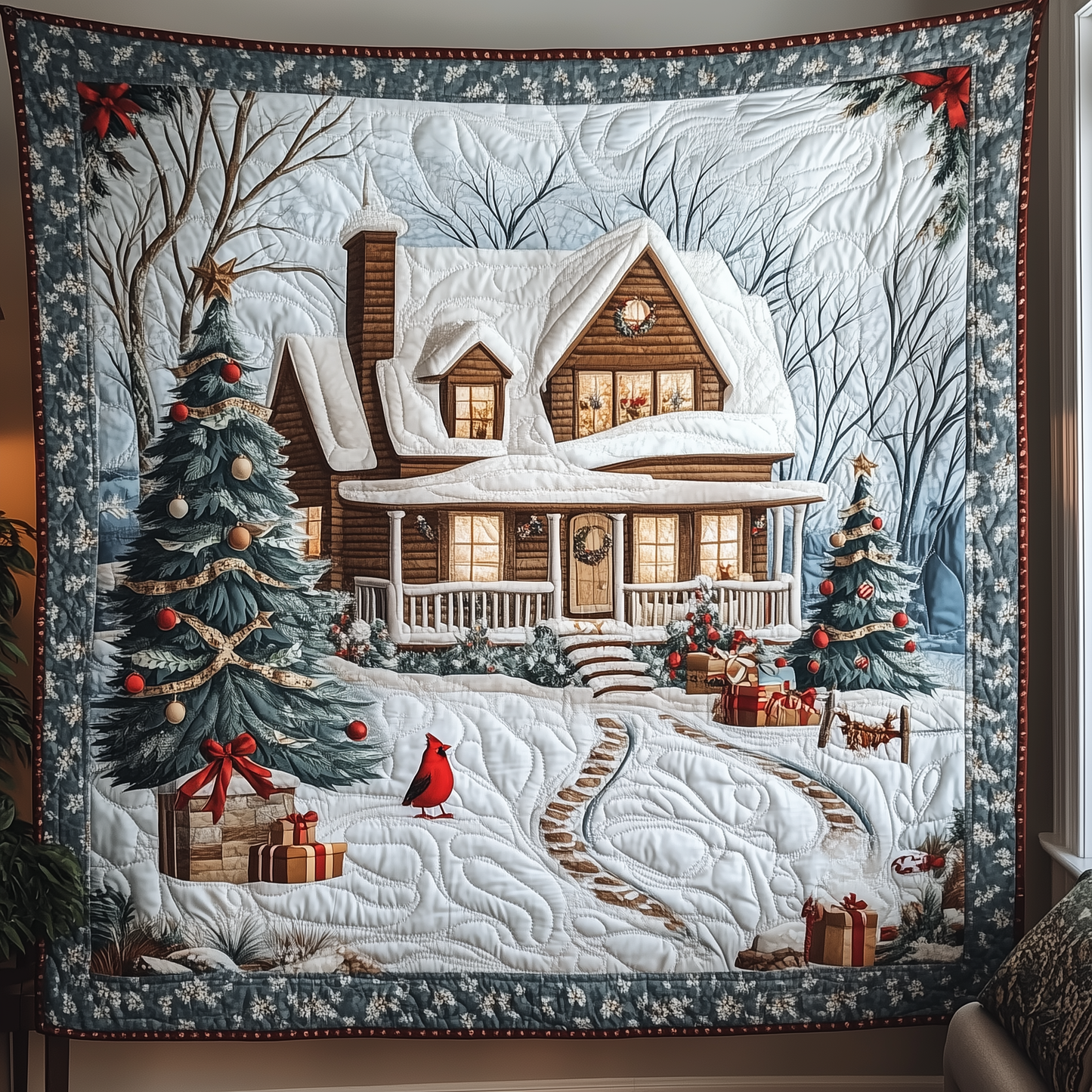 Cardinal Snow Cabin Quilted Blanket GFTOHD929