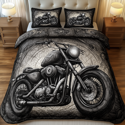 Black Motorcycle 3-Piece Quilted Bedding Sett GFTOHD958