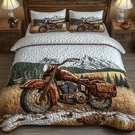 Vintage Old Motorcycle 3-Piece Quilted Bedding Set GFTOHD962